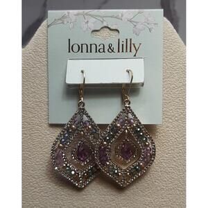NEW Lonna & Lilly Beautiful Goldtone & Multi Pastel Crystal Dangle Earrings
